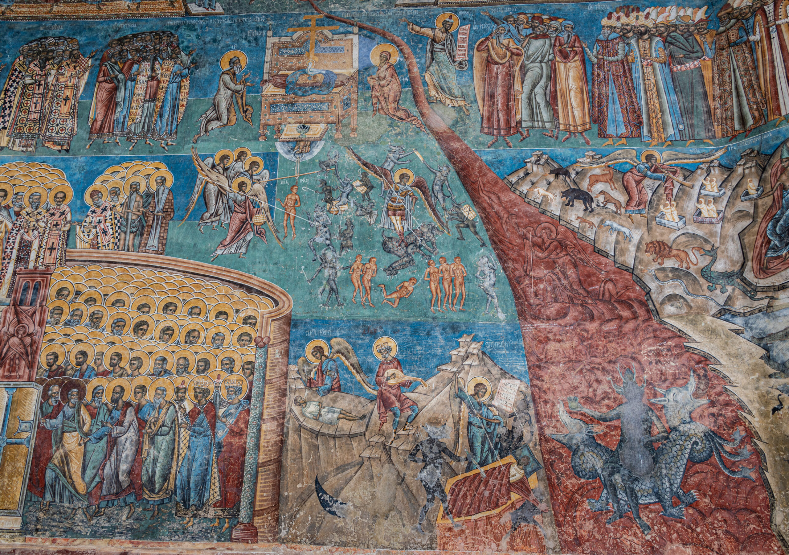 The Last Judgment on Voronet Monastery’s exterior walls graphically depicts this terminal life event