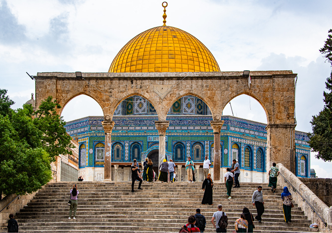 The blue tiles of Islam’s sacred golden Dome of the Rock on Old City Jerusalem’s Temple Mount dazzles the senses.