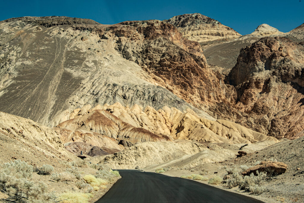 Badwater Road winds among Death Valley’s hills