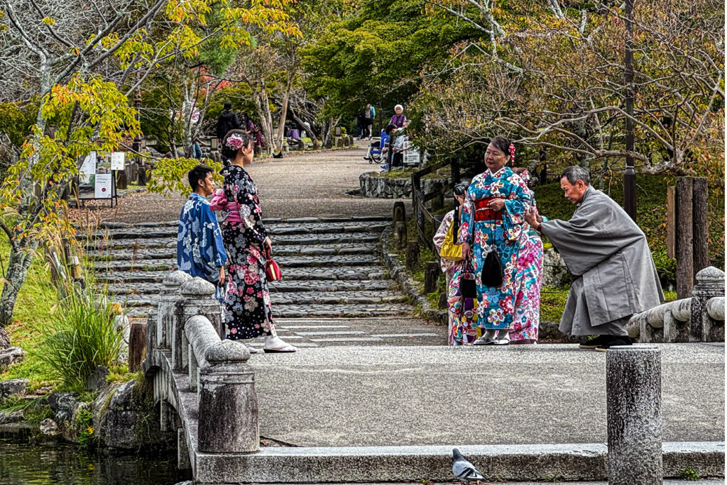 Visitors to Kyoto, Japan’s cultural capital, rent kimonos for dress-up as they wander through temples and gardens, posing for photos