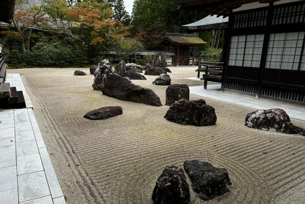 The dry garden at Koyasan’s Kongobu-ji, the  head Buddhist temple, has benches for meditation