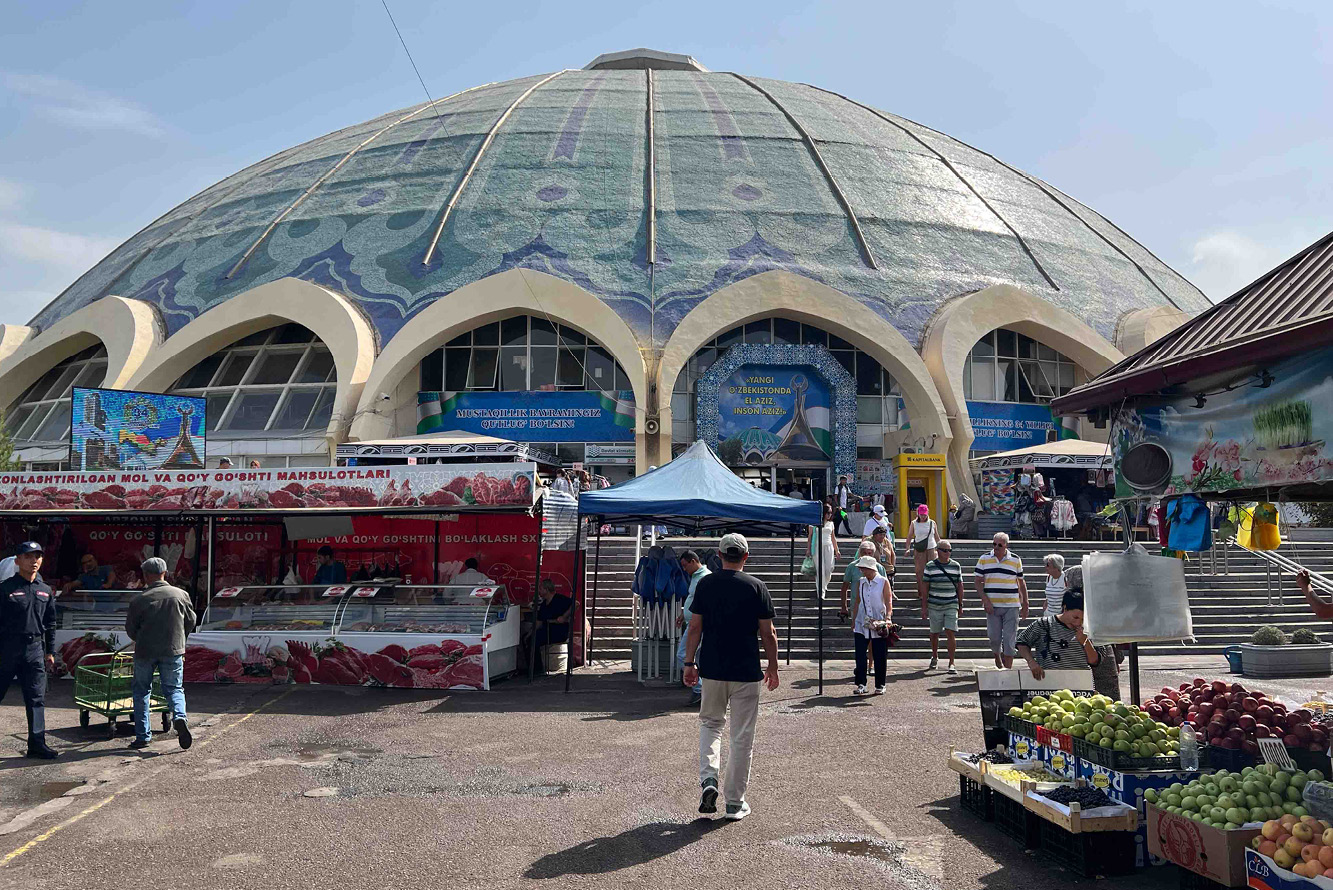 The blue dome of Samarkand’s Chorsu Market houses meat products of all kinds
